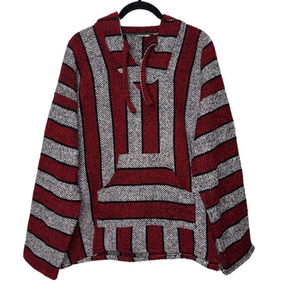Mexican Baja Hoodie Sweater red and gray unisex
